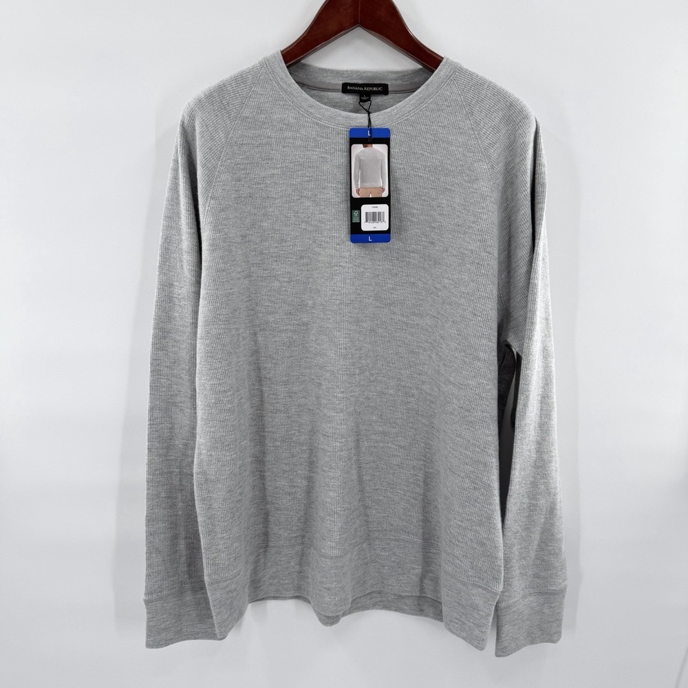 Banana Republic Waffle Crew Sweatshirt Gray Men's L NWT Casual Basic Long Sleeve